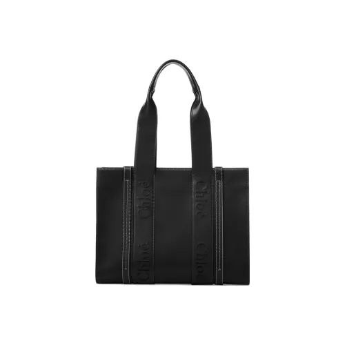 Chloe Woody Smooth Calfskin Tote Bag Shopping Bag Shoulder Bag Handbag Medium Women's Black