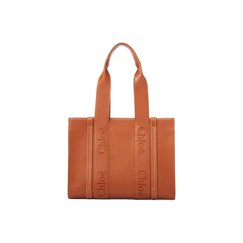 Chloe Woody Smooth Calfskin Tote Bag Shopping Bag Shoulder Bag Handbag Medium Women's Brown