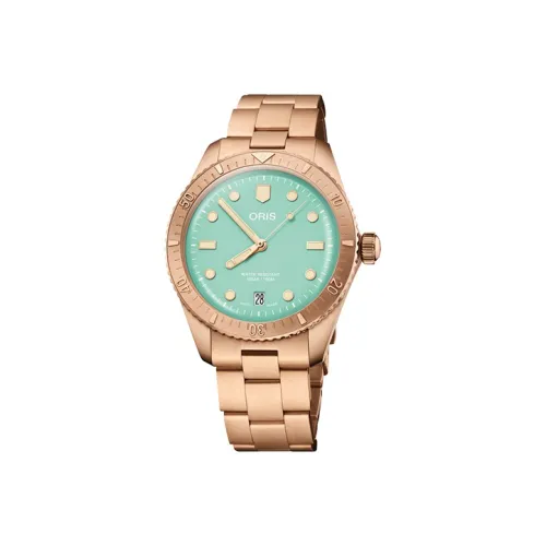 Oris Автоматический Механический Механизм Женские Часы 38 мм Зеленый Циферблат Бронзовый Корпус Часы Бронзовый Ремешок