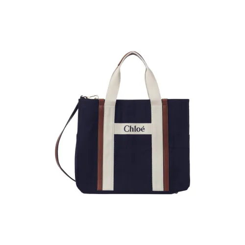 Chloe Хлопок Холст Кожа Тоут Сумка Сумка для покупок Сумка через плечо Сумка Женская Морской синий