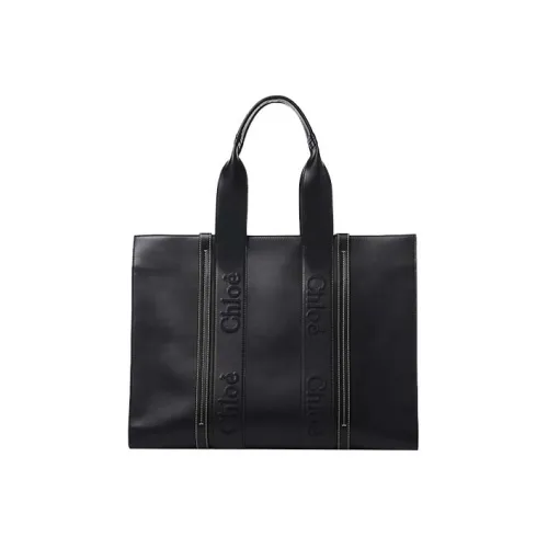Chloe Woody Smooth Calfskin Tote Bag Shopping Bag Large Women's Black