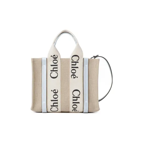 Chloe Woody Linen Canvas Calfskin Tote Bag Shopping Bag Shoulder Bag Crossbody Bag Small Women's