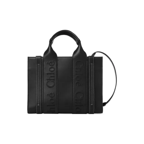 Chloe Woody Smooth Calfskin Tote Bag Shopping Bag Shoulder Bag Handbag Small Women's Black