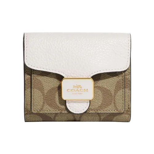 COACH Перец Покрытый холст с утонченной кожей держатель для карт и кошелек обычный женский хаки и мел белый