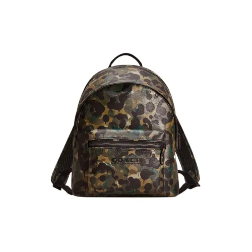 COACH Charter Полированный Камыш Кожа Рюкзак Большой Мужской Камуфляж Зеленый