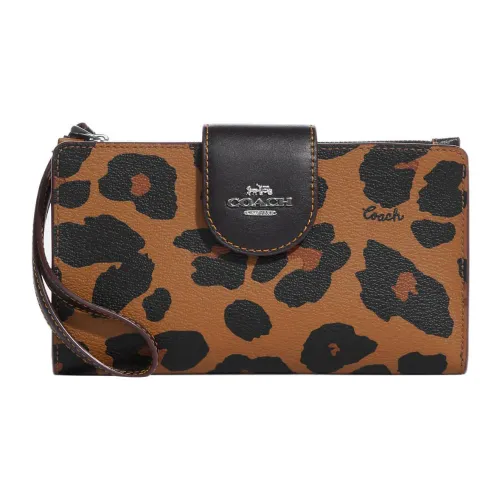 COACH Tech Wallet Холст с покрытием и гладкая кожа держатель для карт кошелек сумка на запястье женский светлый цвет "седло"