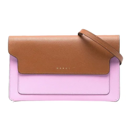 MARNI Основная часть Телячья кожа Сумка через плечо Женская Коричнево-желтая и Светло-розовая