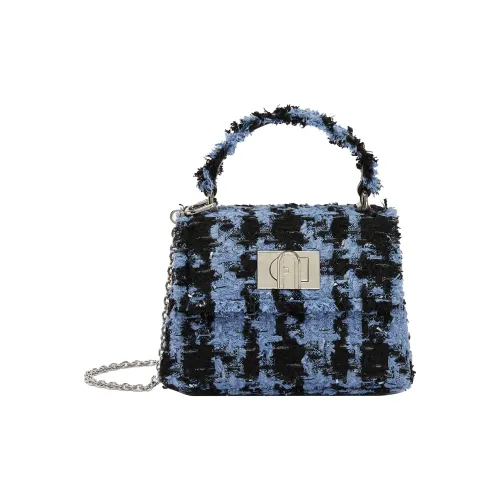 Furla 1927 Collection Клетчатый Ткань Тюль Сумка через плечо Сумка Мини Женская Синяя и Черная