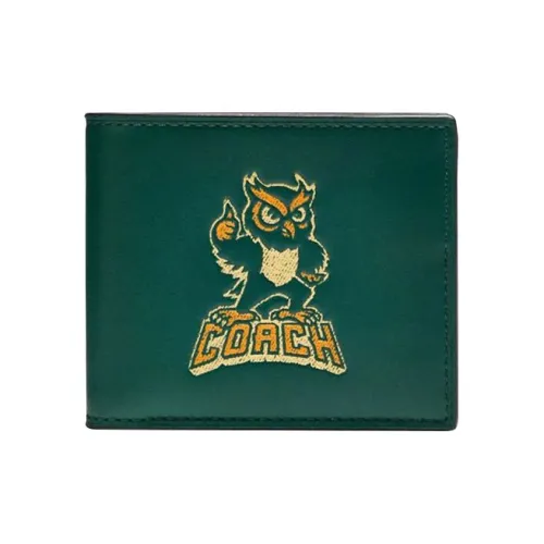 COACH Держатель для карт из телячьей кожи утонченный с полированной кожей мужской зеленый