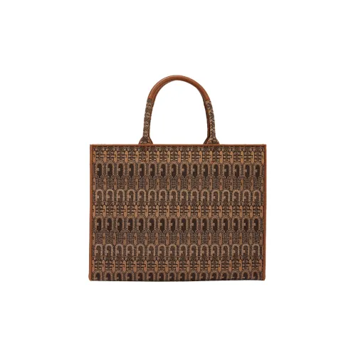 Furla Opportunity Жаккардовая ткань Тоут Сумка Сумка для покупок Сумка Большая Женская Коричневая