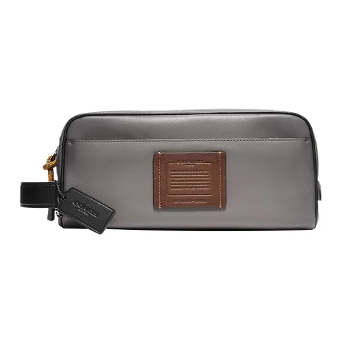 COACH Travel Kit Гладкая кожа Сумка для хранения дорожной сумки Клатч Средний Женский Серый