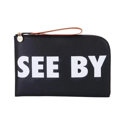 See By Chloe Joris Коровья кожа Запястье Сумка Мешок для хранения Клатч Большой Женский Черный