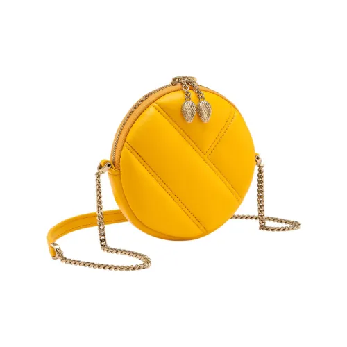 BVLGARI Serpenti Cabochon Телячья кожа Маленькая круглая сумка Сумка через плечо Экстра мини Женская Желтая