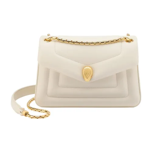 BVLGARI Serpenti Reverse Сумка На Плечо Кожа Теленка Цвета Сливочного Опала Со Стеганым Узором Metropolitan