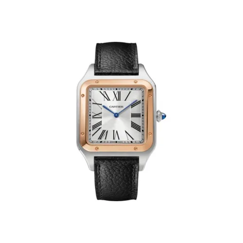 Cartier SANTOS DE Механические Мужские Часы с Ручным Заводом 46,6*33,9 мм Белый Циферблат Корпус из Нержавеющей Стали Ремешок из Коровьей Кожи