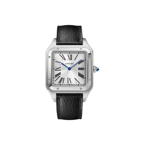 Cartier SANTOS DE Механические Мужские Часы с Ручным Заводом 46,6*33,9 мм Серебристый Циферблат Корпус из Нержавеющей Стали Ремешок из Коровьей Кожи