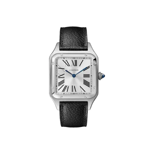 Cartier SANTOS DE Кварцевый механизм Мужские часы 43,5*31,4 мм Серебристый циферблат Корпус из нержавеющей стали Ремешок из коровьей кожи