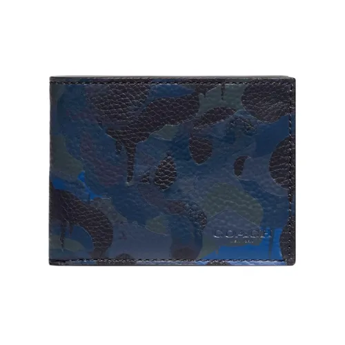 COACH Держатель для монет из полированной песчаной кожи кошелек мини мужской камуфляжный синий