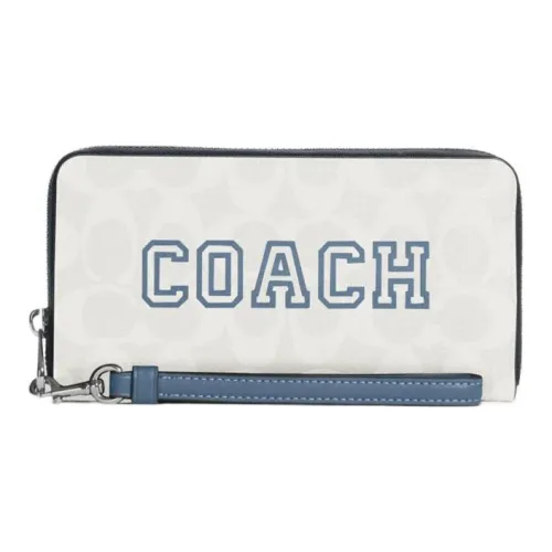COACH Zip Around Гладкая кожа с цветным холстом запястье сумка клатч кошелек маленький женский мел белый и индиго