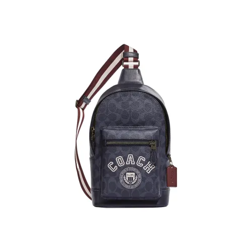 COACH West Покрытый холст с телячьей кожей Сумка через плечо Sling Сумка Маленькая Мужская Джинсовая Мел Белый