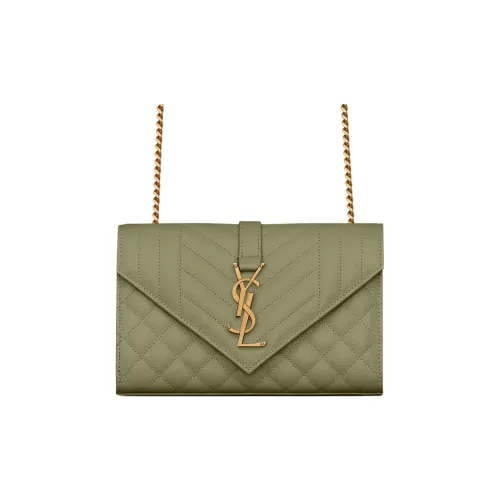 SAINT LAURENT Конверт Коровья кожа Сумка-конверт Сумка через плечо Маленькая Женская Светло-серый Зеленый