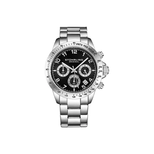 STUHRLING Schurter Turing Chronograph Мужские Наручные часы Кварцевый механизм Нержавеющая сталь Ремешок Черный циферблат Мужские часы