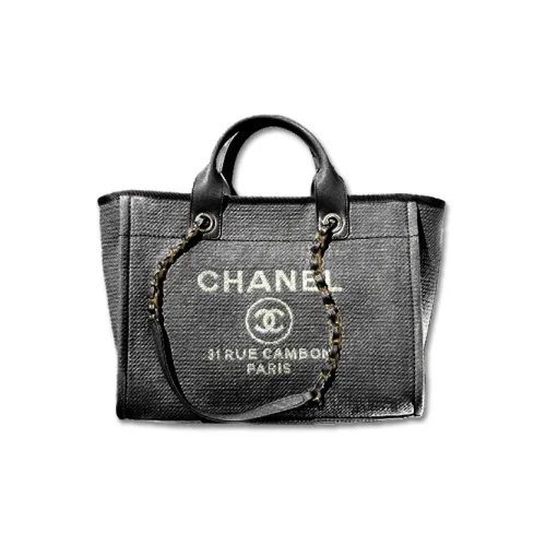 CHANEL Ткань BEACH BAG Тоут Сумка Сумка для покупок Сумка через плечо Сумка среднего размера Женская Серый Белый