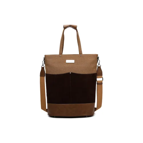 Slazenger ПУ (полиуретан) Сшитый Холст Ведрообразная Сумка Плечевая Сумка Тоут Сумка Средний Унисекс Light Коричневый Темно-Коричневый Многоцветный