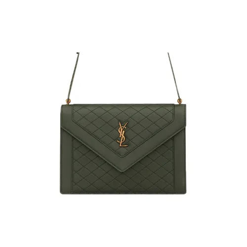 SAINT LAURENT Gaby Лоскутное шитье Овчина Конверт Сумка Портативная Сумка через плечо Сумка через плечо Женская Темно-зеленая