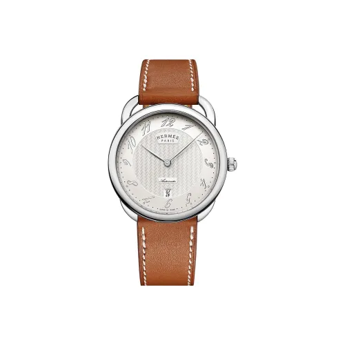 HERMES Arceau Часы Автоматический Механический Механизм Кожаный Ремешок Серебристый Циферблат Мужской