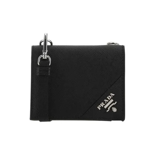 PRADA Saffiano Кожа Через плечо Держатель для карт кошелек Женский Черный