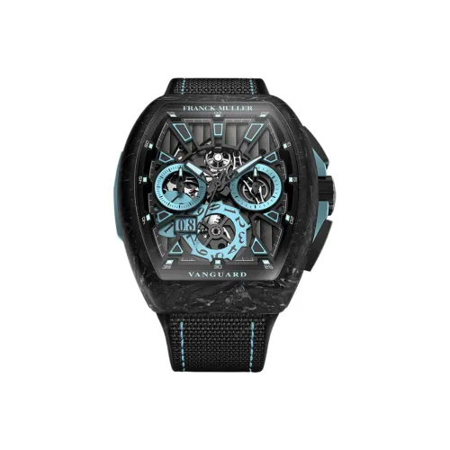 Franck Muller Механизм с ручным заводом Мужские часы 44 мм Черный циферблат Кованый Угольный Чехол для часов Кожаный ремешок