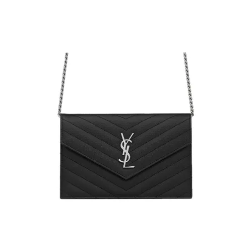 SAINT LAURENT Cassandre Телячья кожа Конверт Сумка Кошелек Сумка через плечо Стандартная Женская Черная