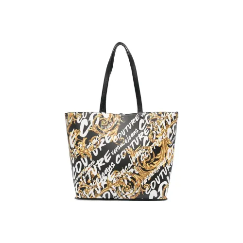 VERSACE JEANS COUTURE Полиэстер Тоут Сумка Сумка для покупок Сумка Сумка через плечо Женская Черный Белый Золотой