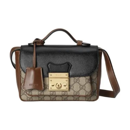 GUCCI Сумка с навесным замком холст и кожа курьерская сумка сумка через плечо маленькая сумка женская