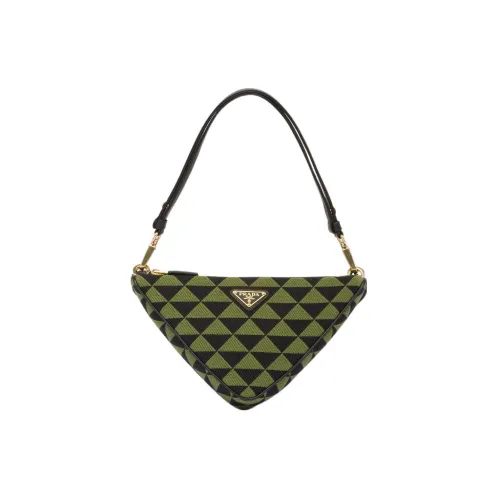 PRADA Triangle Leather с тканью Triangle Сумка Сумка Mini Женская Черный Ivy Зеленый