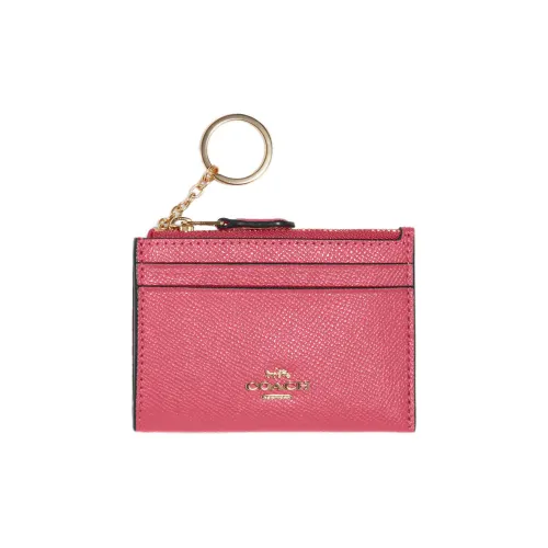 COACH Skinny Id Case Крестообразная текстура Кожа Сумка для документов Картхолдер Мини Женские Арбузно-розовый красный