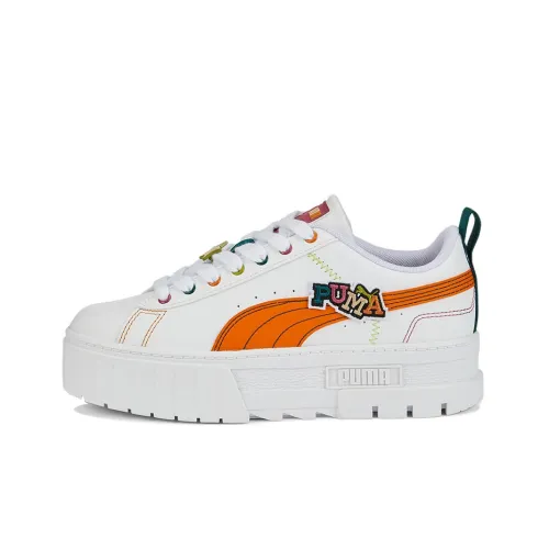 PUMA Mayze Labyrinth Pierced Low Top Скейтборд Кроссовки Женские Белый Оранжевый Зеленый