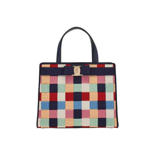 Ferragamo Vara Ткань с Коровьей Кожей Тоут Сумка Сумка для покупок Сумка через плечо Сумка Женская