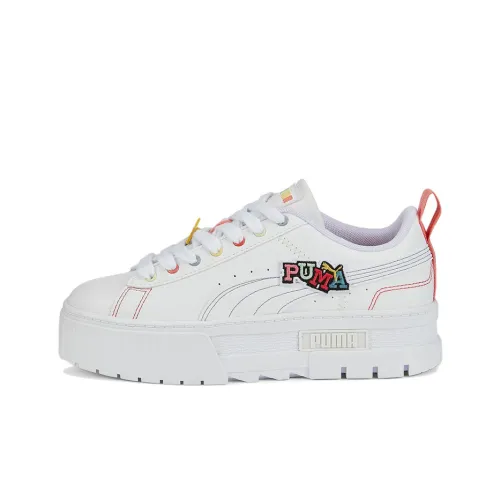 PUMA Mayze Labyrinth Pierced Low Top Скейтборд Кроссовки Женские Белые Красные