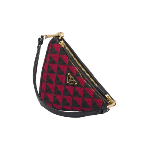PRADA Triangle Leather и Fabric Bag Mini Women's Black Cherry