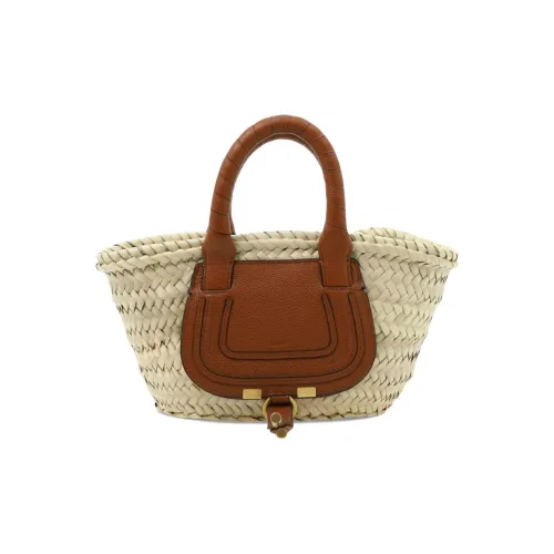 Chloe Marcie Ткани вязаные Raffia с текстурой Телячья кожа Basket Сумка Мини Женская Коричневая
