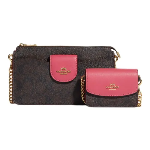 COACH Сумка из коровьей кожи с PVC сумка через плечо женская коричневый и арбузно-красный
