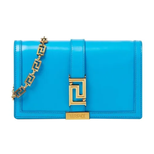 VERSACE Greca Goddess Коровья кожа с овечьей кожей комбинированный через плечо клатч мини женский светло-синий