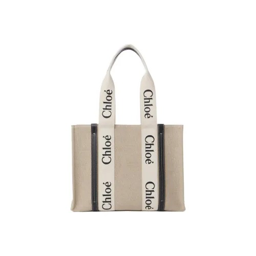 Chloe Woody Linen Canvas с блестящей телячьей кожей сумка-тоут сумка для покупок сумка через плечо сумка среднего размера женская