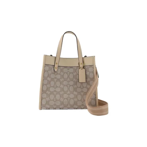 COACH Field Ткань с коровьей кожей Тоут Сумка Сумка для покупок Портативная сумка через плечо Женская хаки