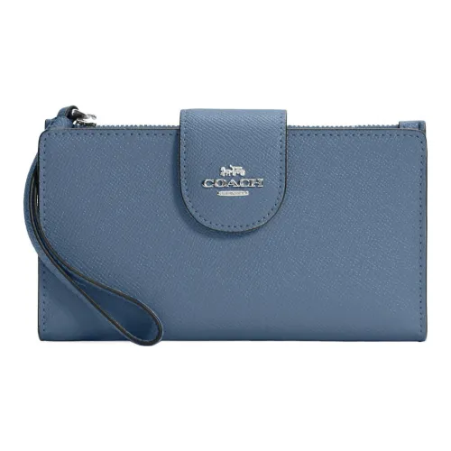 COACH Tech Wallet Крестообразная текстура Кожа Клатч Держатель для карт кошелек Женские Индиго