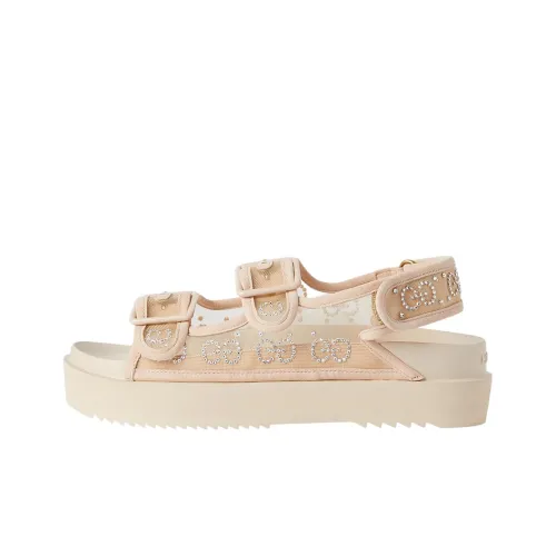 GUCCI Double G Beach Sandals Women's Pink Beige