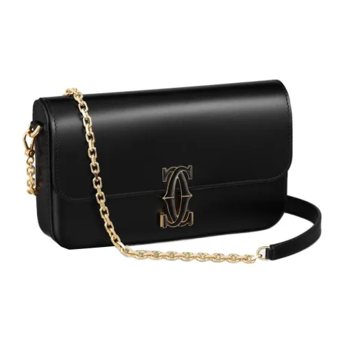 Cartier Сумка На Цепочке, Модель "мини", Double C De Cartier Телячья Кожа Черного Цвета, Позолоченная Отделка И Отделка Из Черной Эмали