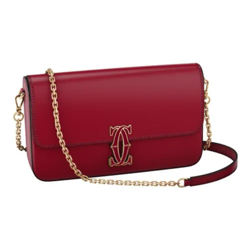 Cartier Сумка На Цепочке, Модель "мини", Double C De Cartier Телячья Кожа Красно-вишневого Цвета, Позолоченная Отделка И Отделка Из Эмали Красно-вишневого Цвета